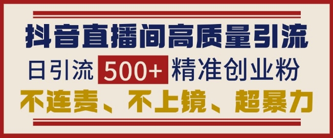 抖音直播间引流创业粉，无需连麦、不用上镜、超暴力，日引流500+高质量精准创业粉-好资源网