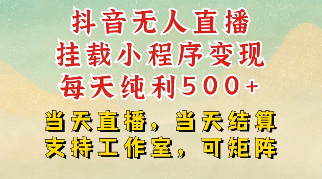 抖音无人直播挂载小程序变现每天纯利500+当天直播，当天结算支持工作室，可矩阵【揭秘】-好资源网