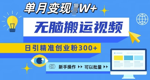 无脑搬运视频号可批量复制，新手即可操作，日引精准创业粉300+，月变现过W 【揭秘】-好资源网