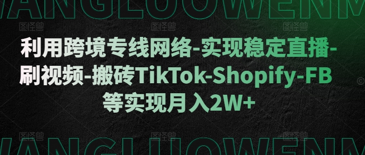 利用跨境专线网络-实现稳定直播-刷视频-搬砖TikTok-Shopify-FB等实现月入2W+【揭秘】-好资源网