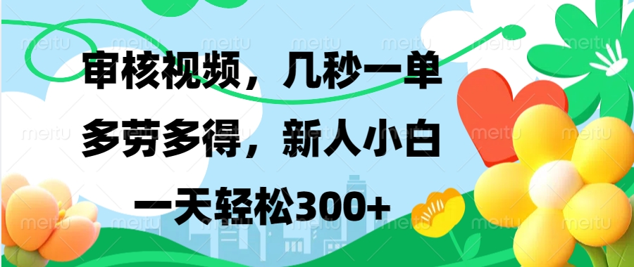 视频审核，新手可做，多劳多得，新人小白一天轻松300+-好资源网