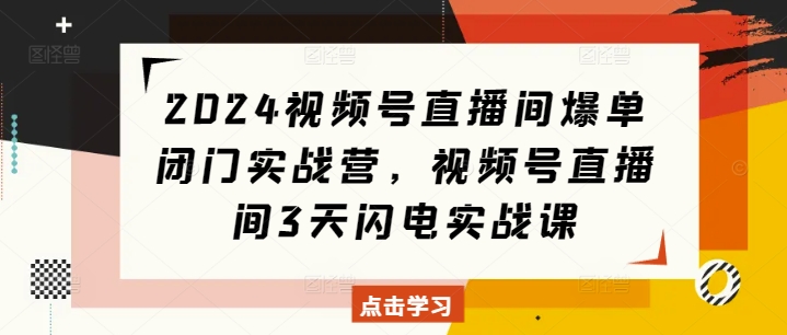 2024视频号直播间爆单闭门实战营，视频号直播间3天闪电实战课-好资源网